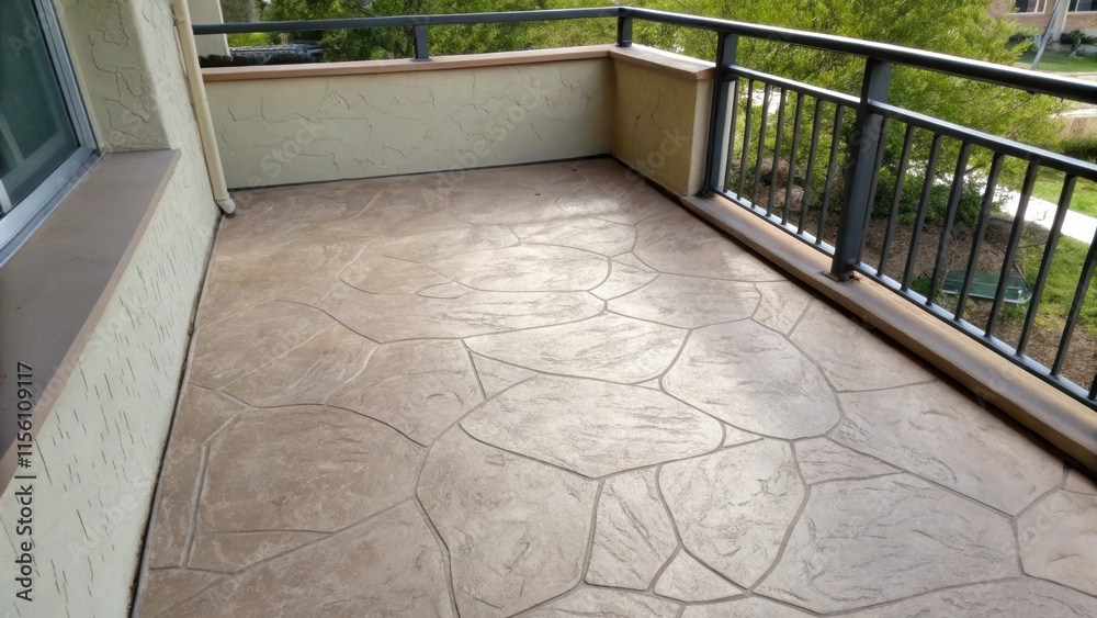Poster a corner of the balcony reveals the raw texture of the newly stamped concrete where slight indentati