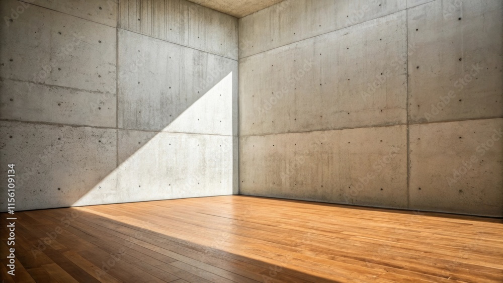 Aufkleber A corner of the room where the unadorned concrete wall meets a smooth wooden floor creating a stark contrast that exemplifies minimalist aesthetics with shadow play enhancing the