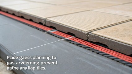 A close view of an edge where the underlayment overlaps slightly showcasing the careful planning necessary to prevent any gaps before the tiles are laid.