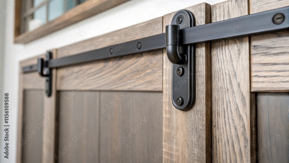 Poster A closeup view highlighting the minimalist hardware used to secure a sliding barn door partition evoking a rustic yet modern charm.