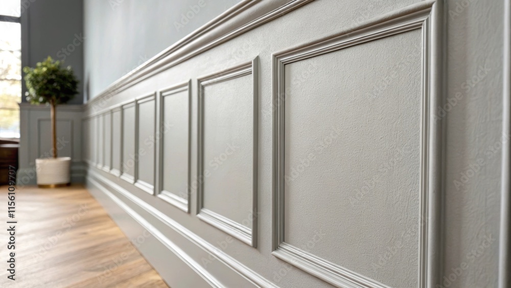 Poster A closeup shot focusing on a soft dove gray accent wall that exudes calmness highlighting subtle variations in color and texture from the modern paint application.