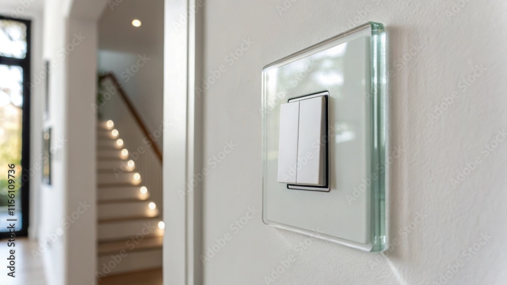 Aufkleber a closeup shot captures a sleek glassfaced light switch on a pristine white wall with soft natural l