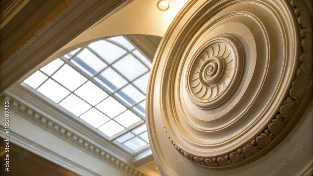 Leinwandbilder a closeup perspective of a ceiling medallion featuring a spiral design its smooth surface reflecting