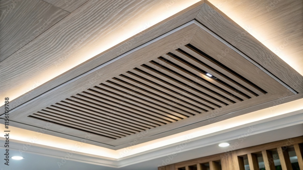 Aufkleber A closeup perspective on a vents slatted design shows minute details with each slat gently being illuminated. The surrounding ceiling texture is smooth emphasizing the