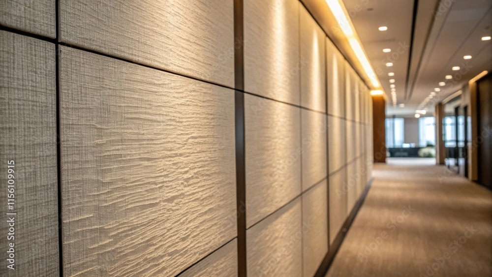 Poster A closeup of the textured surface of a modern partition wall with a subtle matte finish that absorbs light providing depth and warmth to the area.