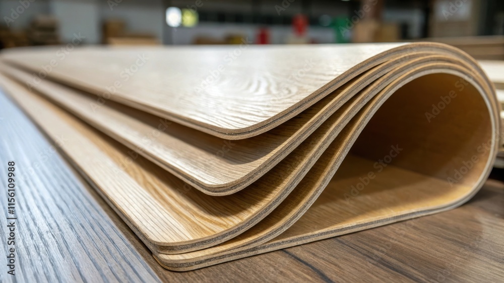 Poster a closeup of the laminate boards with a slight curve revealing the flexibility and lightweight natur