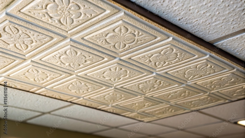 Aufkleber A closeup of the corner of a ceiling tile revealing the intricate pattern that defines it with slight variations in color enhancing its visual appeal against a blurred background.
