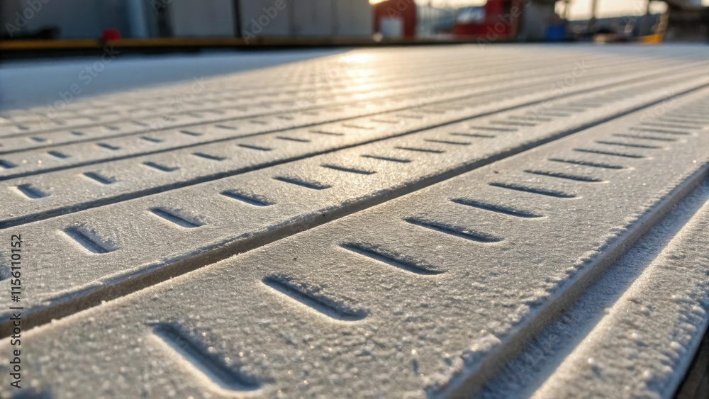 Poster A closeup of small grooves etched into the insulation surface capturing light in a way that accentuates their depth and function in aiding heat retention.