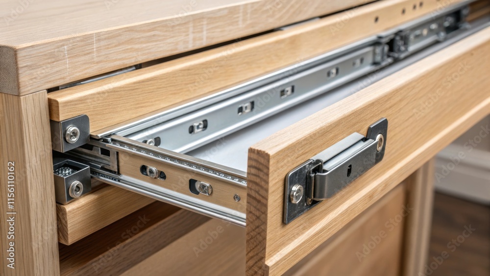 Leinwandbilder A closeup of new drawer slides being installed into the side of a cabinet frame showcasing the intricate mechanics that will allow for smooth opening and closing.