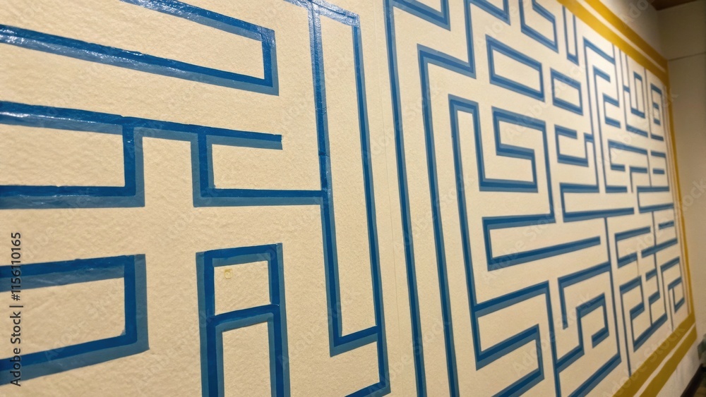 Aufkleber A closeup of painters tape creating a labyrinth of shapes where the patterns weave together in an intricate design inviting viewers to explore the nuances of the renovation theme.
