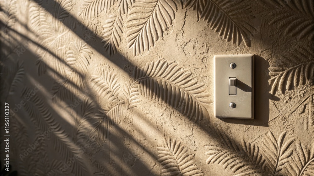 Aufkleber A closeup of a textured wall with a minimalist light switch where the shadows created by the overhead light enhance the embossed detail of the wall treatment creating a dynamic