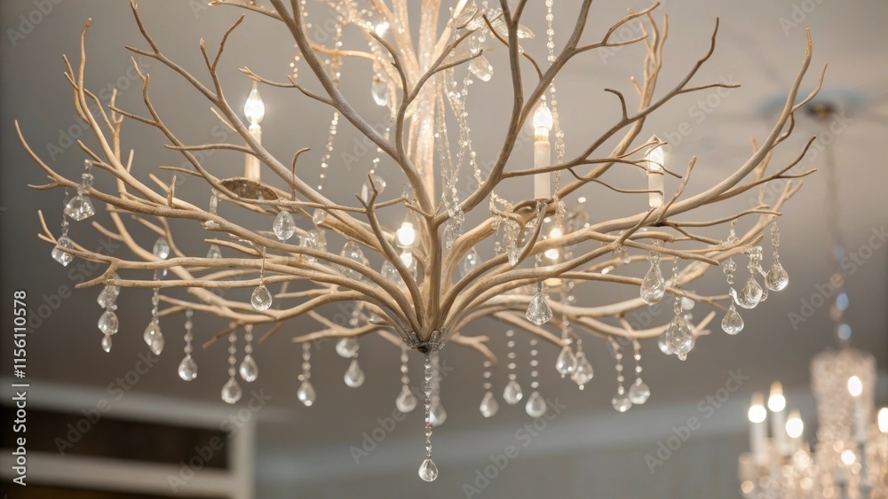 Fototapete a closeup of a minimalist chandelier reveals its intricate design with intertwined branches all ador