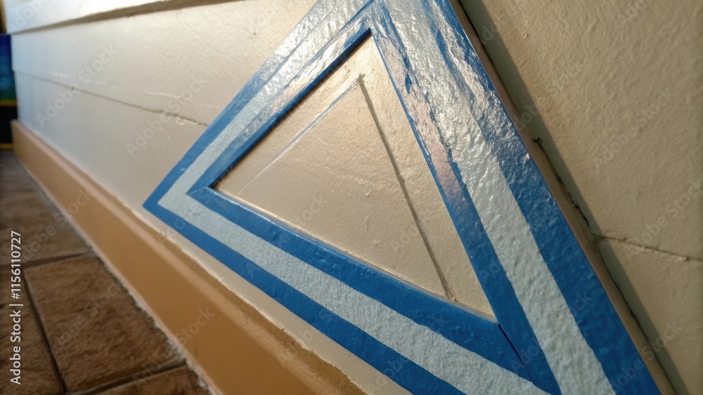 Aufkleber A closeup image focusing on a triangular section created by painters tape with its sharp edges reflected in the light creating a sense of depth and texture on the otherwise flat