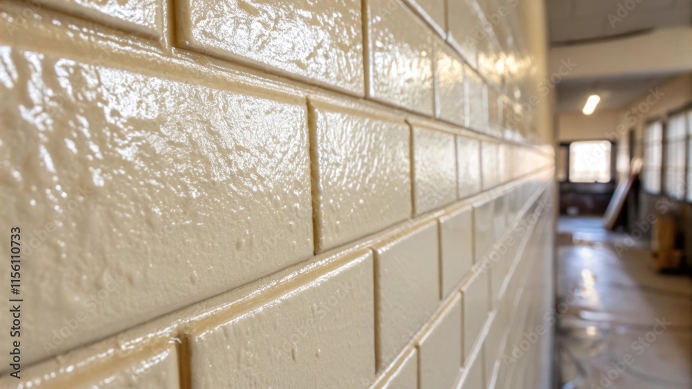 Aufkleber a closeup focus on a section of wall covered in a light coat of adhesive the glossy sheen catching t