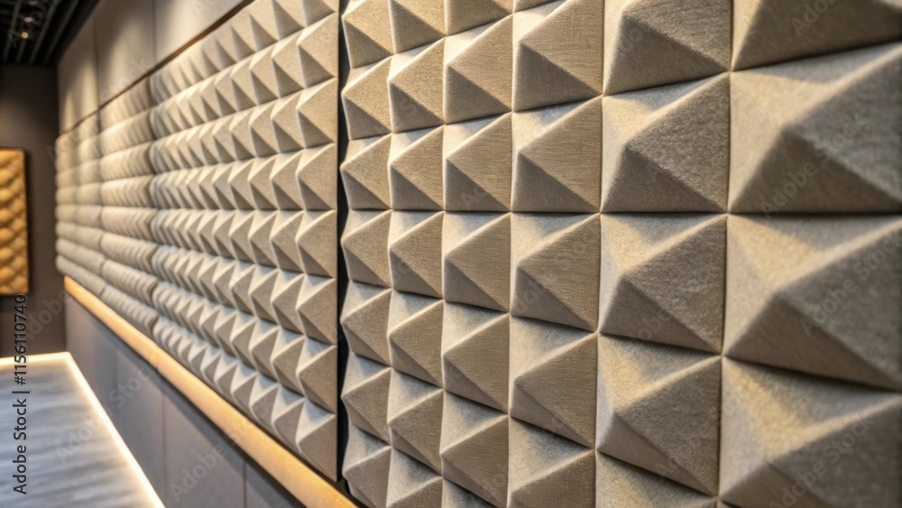Poster A closeup highlighting the soft padded texture of the acoustic panels with light glinting off their surface suggesting a blend of style and functionality.