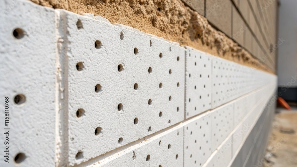 Aufkleber A closeup capturing the contrast between the smooth wall surface and the rough drilled edges of the holes creating a dynamic visual texture in the renovation process.