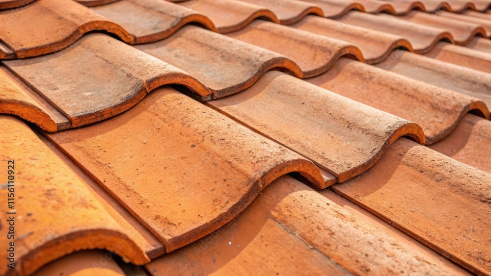 Poster a close inspection of handmade terracotta tiles with uneven edges and a slightly raised surface thei