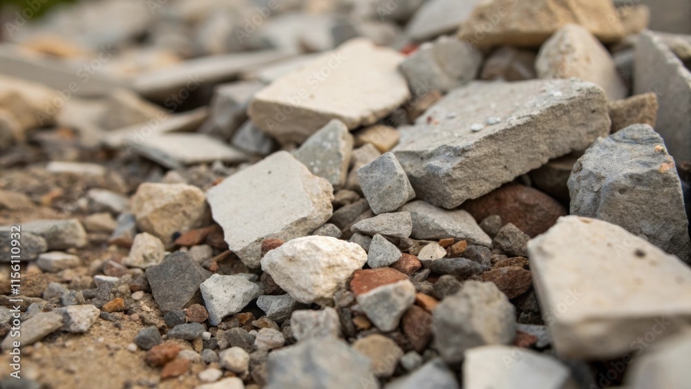 Poster A closefocus image showcasing the tiny details of tiny gravel mixed in with larger chunks of broken wall material invoking a sense of chaos.