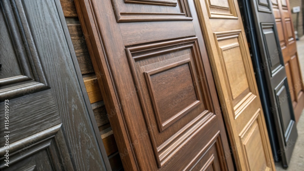 Aufkleber A close examination of a stack of doors emphasizing the different thicknesses and textures some showing smooth finishes while others display rough rugged features.