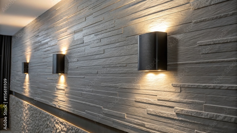 Poster a beautifully textured gray wall showcases two modern mounting brackets accentuated by soft illumina