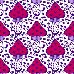 Valentine love hearts seamless 14 February mushrooms pattern for wrapping paper