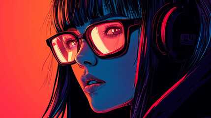 young female hacker with head phones