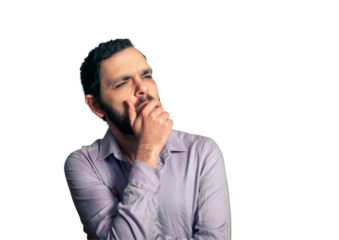 Man with beard makes gestures
