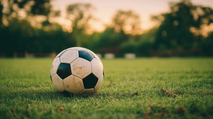 Soccer ball on grass soccer field isolated