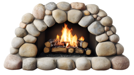 Cozy Stone Fireplace with Burning Firewood  Rustic Interior Design