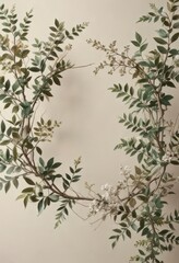 Geometric floral design with intertwined branches and leaves on a neutral background,  design,  wallpaper