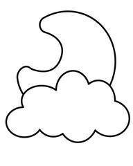 Moon with cloud - vector linear picture for coloring. Outline. Moon and cloud for coloring book	