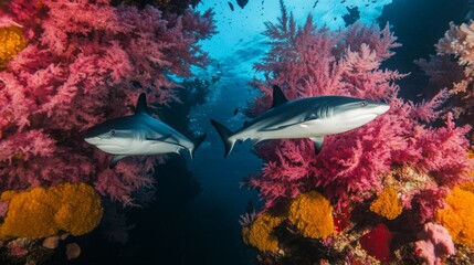 Colorful Marine Predators in a Vibrant Reef Scene