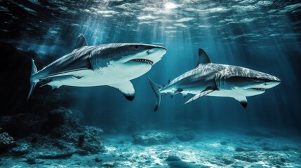 Fototapeta premium Predators in an Underwater Ecosystem with Dramatic Lighting