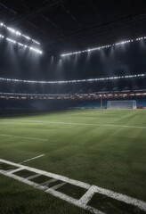 Fototapeta premium Nighttime football field under stadium lights, outdoor, football