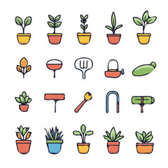 Garden Icons with Color Set &ndash; Stylish and Functional Icons Perfect for Plants, Flowers, and Garden Projects

