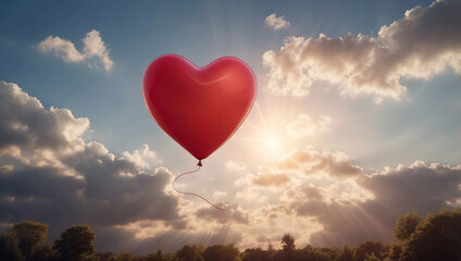Fototapeta premium Heart-Shaped Balloon Drifting Through Sky with Romantic Glow