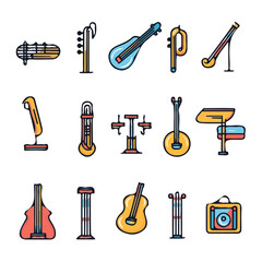 Music Icons with Color Set – Stylish and Dynamic Icons Perfect for Music, Audio, and Entertainment Projects
