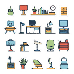 Colorful Icons Set of Office – Creative and Functional Icons for Workplace, Business, and Office Design
