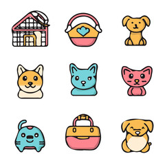 Pet Shop Icons with Color Set &ndash; Vibrant and Playful Icons Perfect for Pet Stores, Animal Care, and Pet Products
