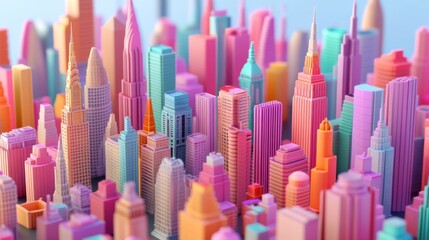 Obraz premium Colorful 3D Cityscape with Warm Light and Vibrant Details