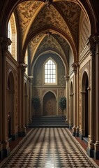 Obraz premium Elegant architectural interior featuring ornate details and a serene ambiance, perfect for luxury brands, real estate, or historical contexts.