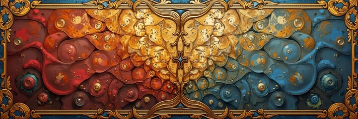 A vibrant, abstract composition with a symmetrical design blending warm and cool colors, perfect for artistic, decorative, and creative projects.