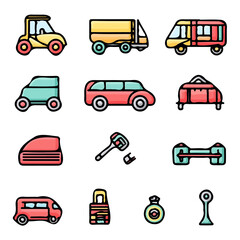 Colorful Icons Set for Transport – Vibrant and Creative Transport Icons, Stylish Vector Art for Travel and Mobility Design
