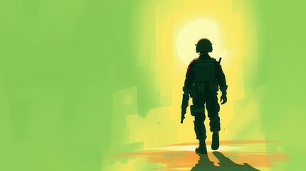 Silhouette of a soldier walking toward the light, symbolizing hope, ideal for inspirational themes