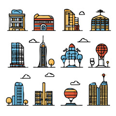 Urban Icons with Color Set – Vibrant and Detailed Urban Icons, Perfect for Digital City Design
