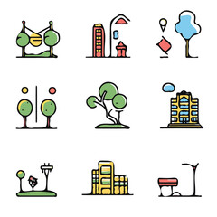 Urban Icons with Color Set – Vibrant and Detailed Urban Icons, Perfect for Digital City Design
