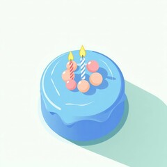 Fototapeta premium A round blue cake with smooth frosting and candles, evoking sophistication, ideal for modern celebrations.