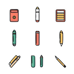 Colorful Icons Set of Writing – Vibrant and Creative Writing Icons, Modern Vector Art for Design Projects
