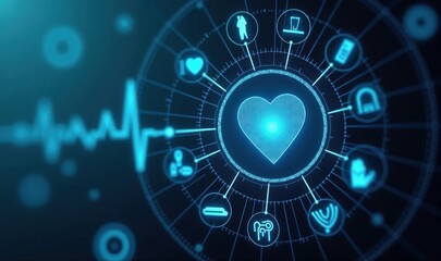A dynamic visual representation of health indicators and wellness icons, perfect for healthcare, technology, and medical apps focusing on patient monitoring and health tracking.