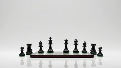 Black Chess Pieces on Board Against White Background